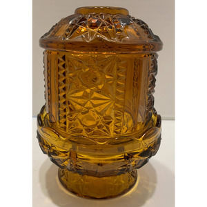 Vintage Indiana Glass Stars and Bars Amber Fairy Lamp